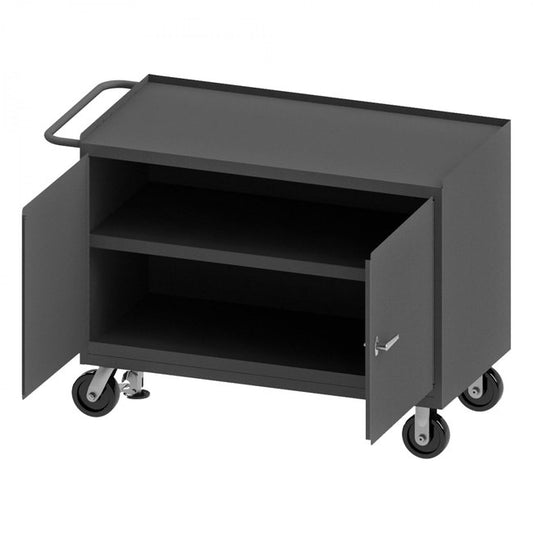 DURHAM MFG 3412-FL-95 Mobile Bench Cabinet, 2 Door, Steel Top