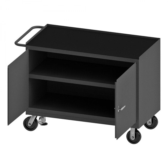 DURHAM MFG 3412-RM-FL-95 Mobile Bench Cabinet, Black Rubber Mat