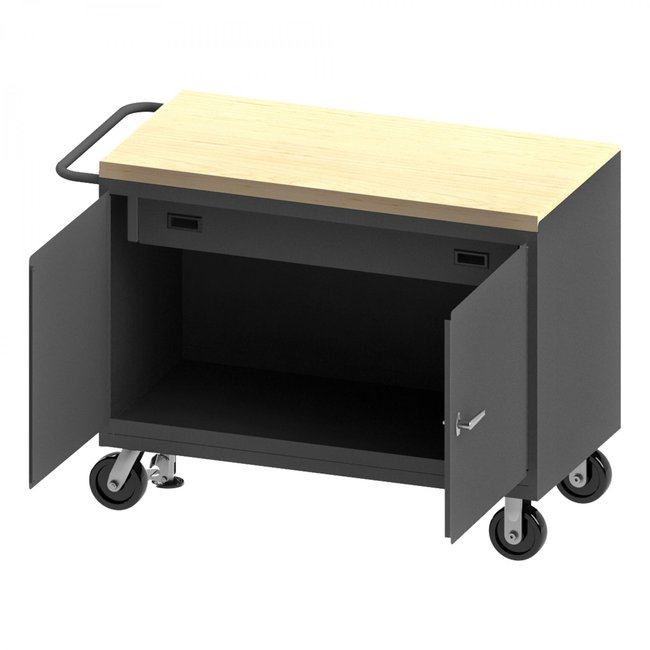 DURHAM MFG 3413-MT-FL-95 Mobile Bench Cabinet, Maple, Floor Lock