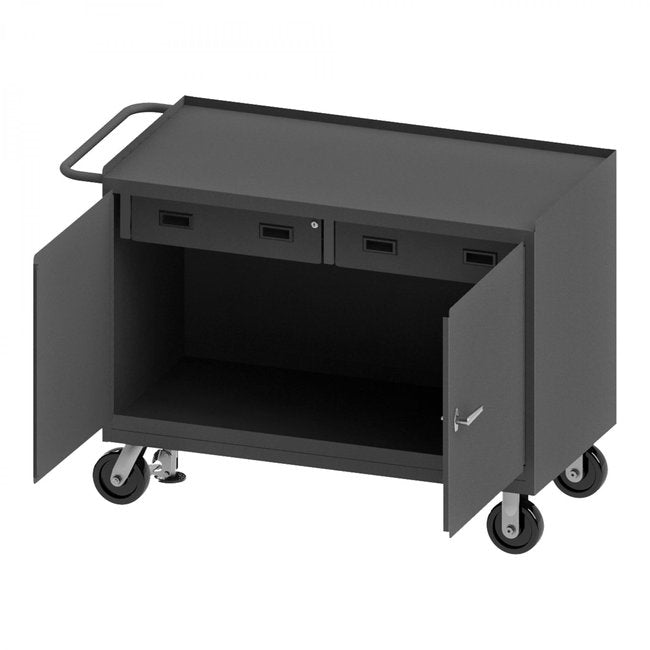 DURHAM MFG 3415-FL-95 Mobile Bench Cabinet, 2 Drawer, Steel