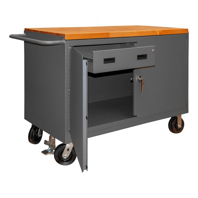 DURHAM MFG 3415-MT-FL-95 Mobile Bench Cabinet, Maple, Floor Lock