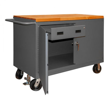 DURHAM MFG 3415-MT-FL-95 Mobile Bench Cabinet, Maple, Floor Lock