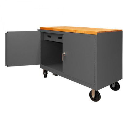 DURHAM MFG 3415-MT-FL-95 Mobile Bench Cabinet, Maple, Floor Lock
