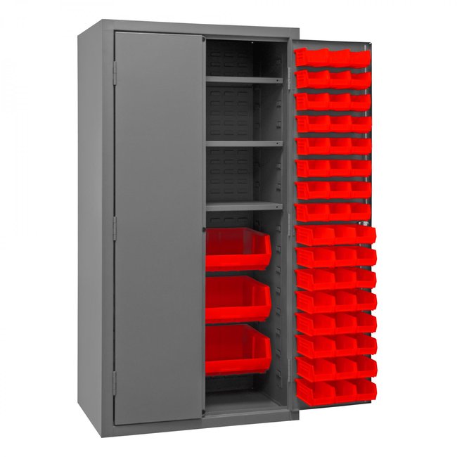 DURHAM MFG 3501-BDLP-102-3S-1795 Cabinet, 3 Shelves, 102 Red Bins