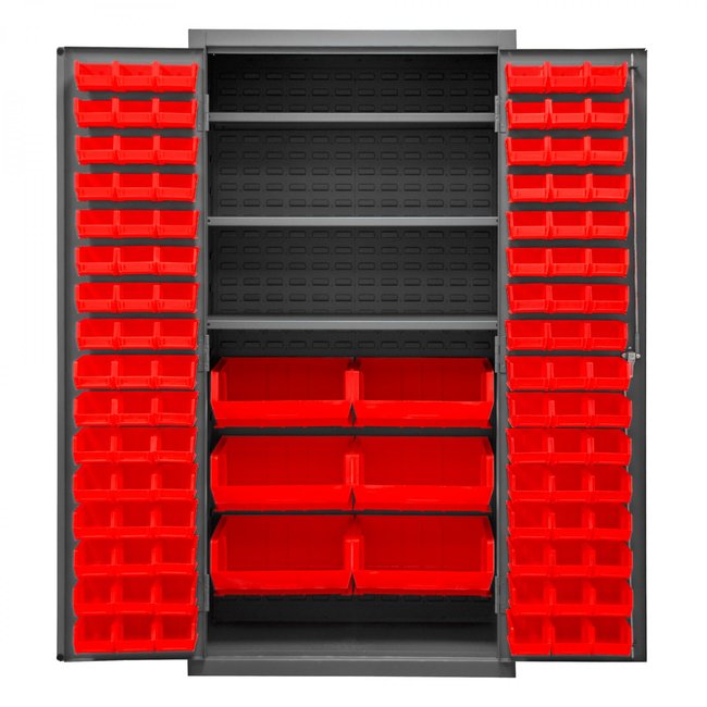 DURHAM MFG 3501-BDLP-102-3S-1795 Cabinet, 3 Shelves, 102 Red Bins