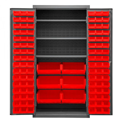 DURHAM MFG 3501-BDLP-102-3S-1795 Cabinet, 3 Shelves, 102 Red Bins
