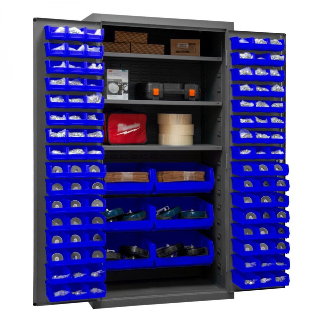 DURHAM MFG 3501-BDLP-102-3S-5295 Cabinet, 3 Shelves, 102 Blue Bins