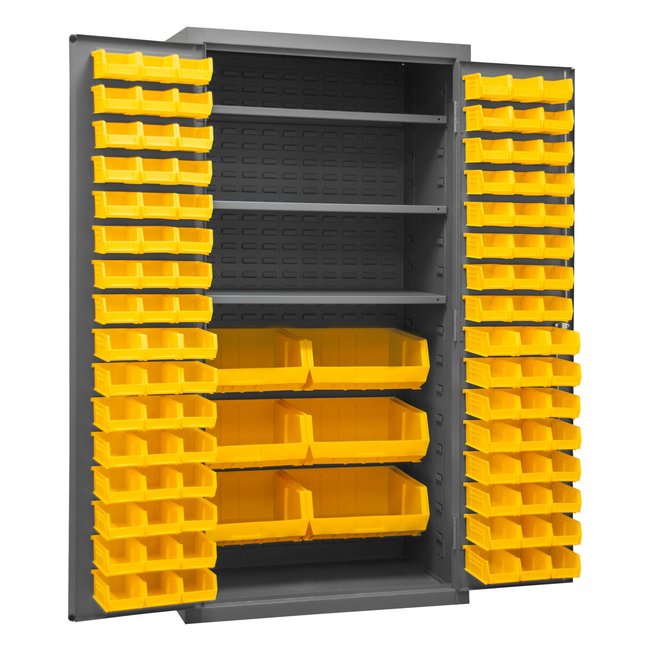 DURHAM MFG 3501-BDLP-102-3S-95 Cabinet, 3 Shelves, 102 Yellow Bins