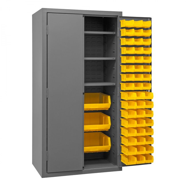 DURHAM MFG 3501-BDLP-102-3S-95 Cabinet, 3 Shelves, 102 Yellow Bins