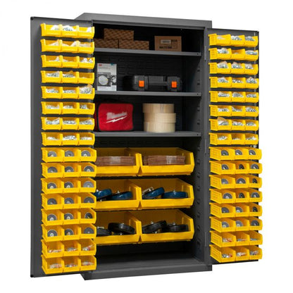 DURHAM MFG 3501-BDLP-102-3S-95 Cabinet, 3 Shelves, 102 Yellow Bins