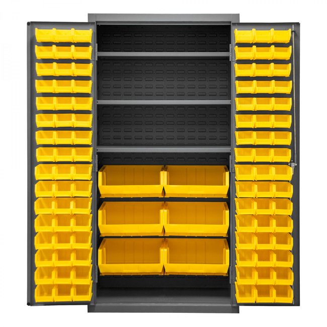 DURHAM MFG 3501-BDLP-102-3S-95 Cabinet, 3 Shelves, 102 Yellow Bins