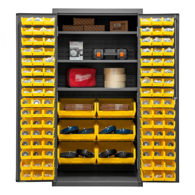 DURHAM MFG 3501-BDLP-102-3S-95 Cabinet, 3 Shelves, 102 Yellow Bins