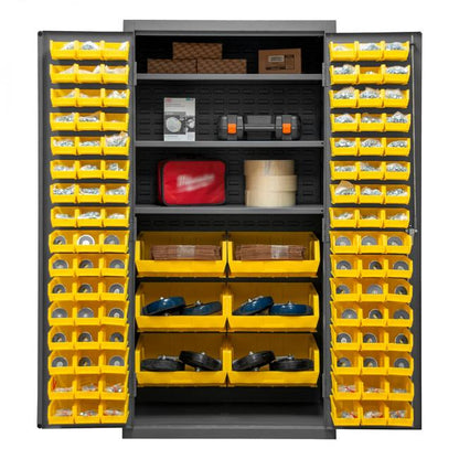 DURHAM MFG 3501-BDLP-102-3S-95 Cabinet, 3 Shelves, 102 Yellow Bins