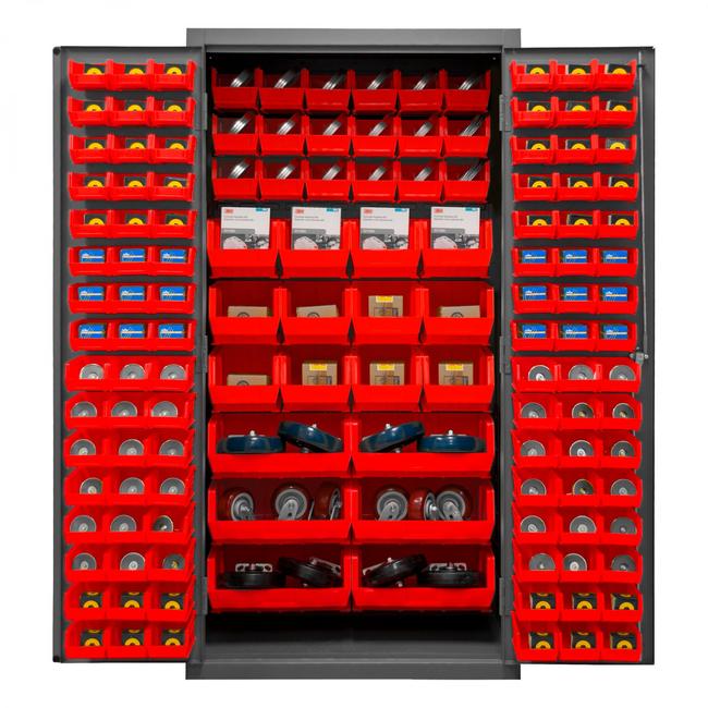 DURHAM MFG 3501-BDLP-132-1795 Cabinet, 132 Red Bins