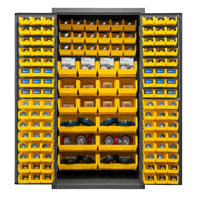 DURHAM MFG 3501-BDLP-132-95 Cabinet, 132 Yellow Bins