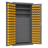 DURHAM MFG 3501-DLP-60DR11-96-2S-95 Cabinet, 2 Shelves, 96 Yellow Bins