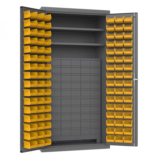 DURHAM MFG 3501-DLP-60DR11-96-2S-95 Cabinet, 2 Shelves, 96 Yellow Bins