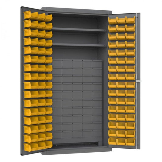 DURHAM MFG 3501-DLP-60DR11-96-2S-95 Cabinet, 2 Shelves, 96 Yellow Bins