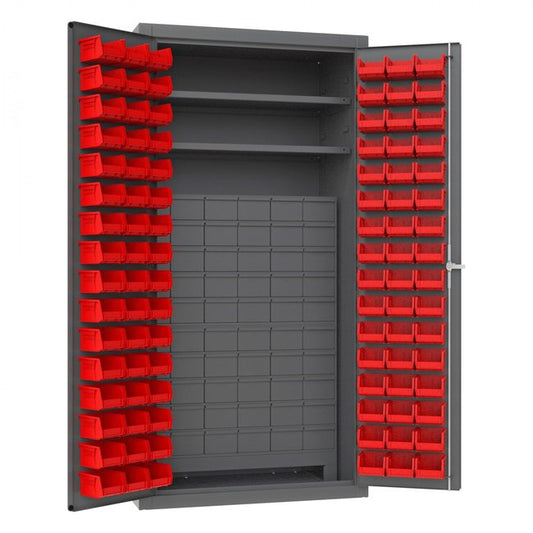 DURHAM MFG 3501-DLP-60DR11-96-2S1795 Cabinet, 2 Shelves, 96 Red Bins