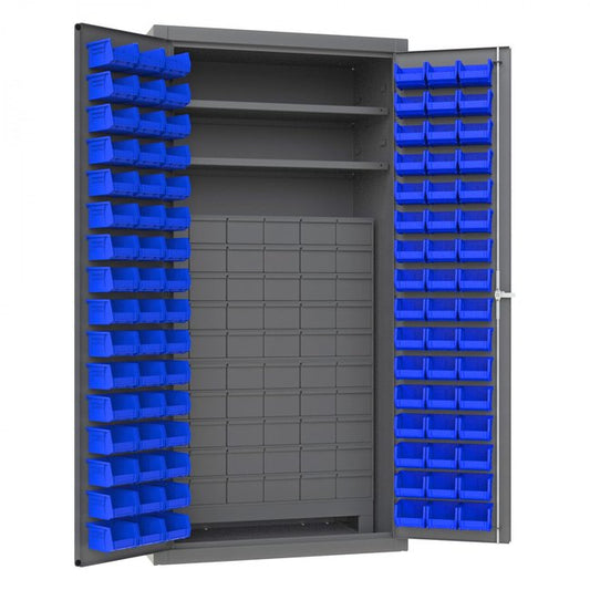 DURHAM MFG 3501-DLP-60DR11-96-2S5295 Cabinet, 2 Shelves, 96 Blue Bins