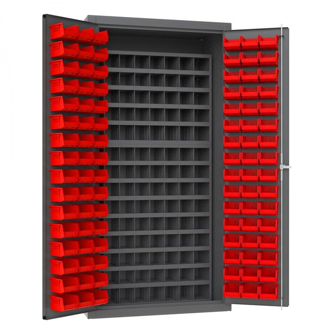 DURHAM MFG 3501-DLP-72/40B-96-1795 Cabinet, 96 Red Bins, 112 Steel Bins