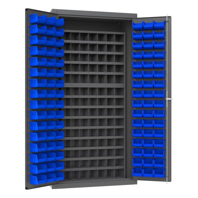 DURHAM MFG 3501-DLP-72/40B-96-5295 Cabinet, 96 Blue Bins, 112 Steel Bins