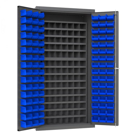 DURHAM MFG 3501-DLP-72/40B-96-5295 Cabinet, 96 Blue Bins, 112 Steel Bins