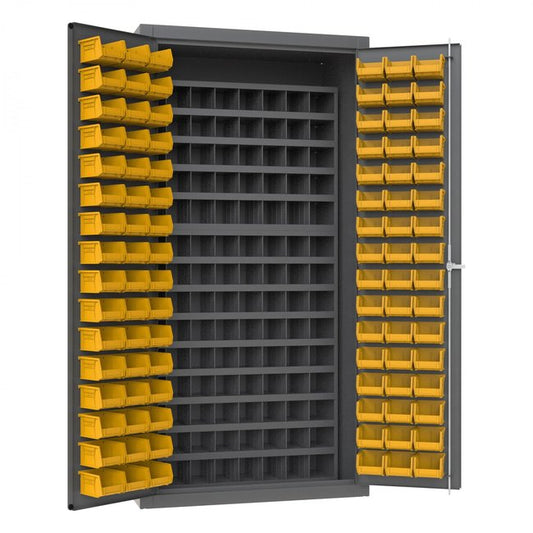 DURHAM MFG 3501-DLP-72/40B-96-95 Cabinet, 96 Yellow Bins, 112 Steel Bins