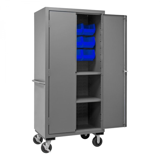 DURHAM MFG 3501M-BLP-12-2S-5295 Mobile Cabinet, 2 Shelves, 12 Blue Bins