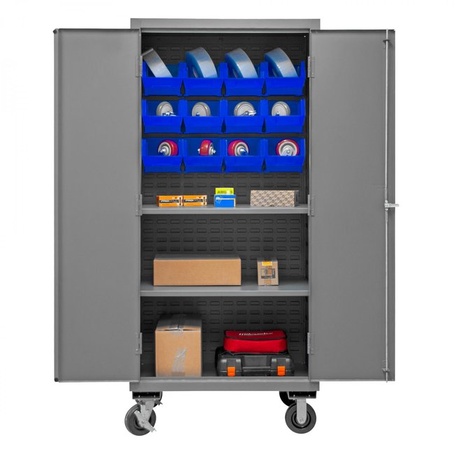 DURHAM MFG 3501M-BLP-12-2S-5295 Mobile Cabinet, 2 Shelves, 12 Blue Bins