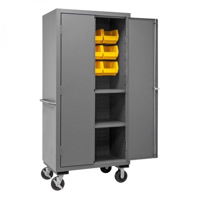 DURHAM MFG 3501M-BLP-12-2S-95 Mobile Cabinet, 2 Shelves, 12 Bins
