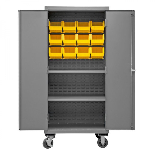DURHAM MFG 3501M-BLP-12-2S-95 Mobile Cabinet, 2 Shelves, 12 Bins