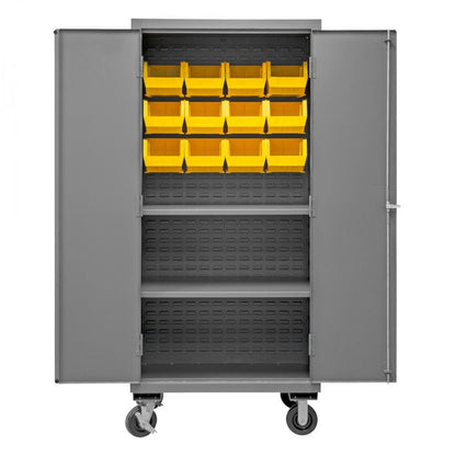 DURHAM MFG 3501M-BLP-12-2S-95 Mobile Cabinet, 2 Shelves, 12 Bins