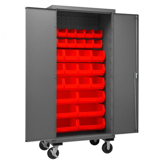 DURHAM MFG 3501M-BLP-30-1795 Mobile Cabinet, 30 Red Bins