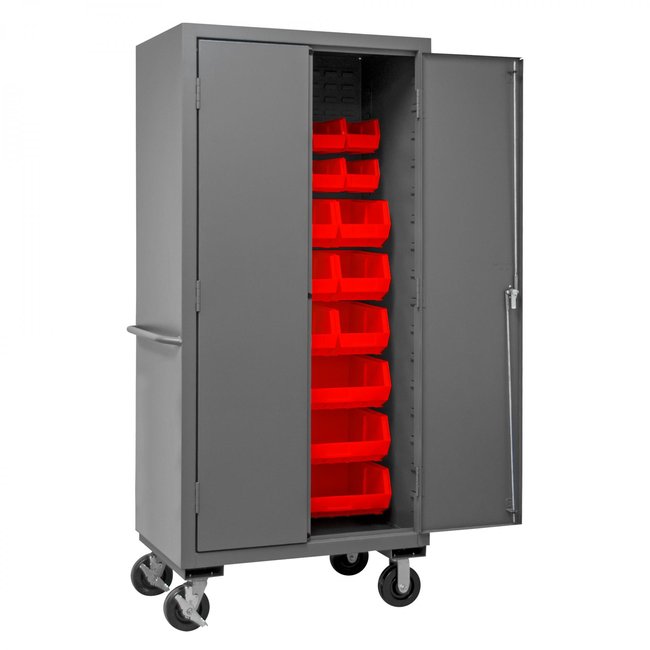 DURHAM MFG 3501M-BLP-30-1795 Mobile Cabinet, 30 Red Bins