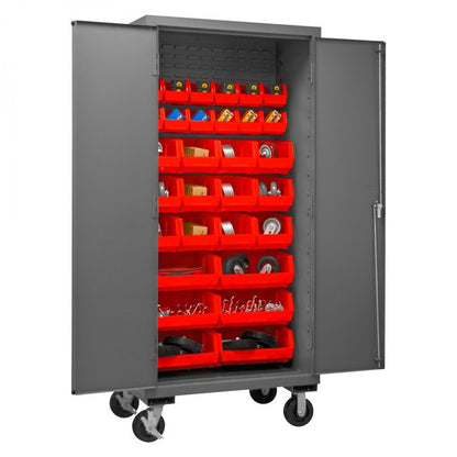 DURHAM MFG 3501M-BLP-30-1795 Mobile Cabinet, 30 Red Bins