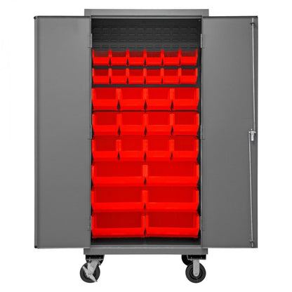 DURHAM MFG 3501M-BLP-30-1795 Mobile Cabinet, 30 Red Bins