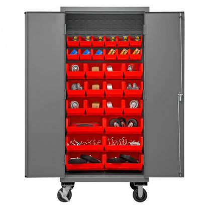 DURHAM MFG 3501M-BLP-30-1795 Mobile Cabinet, 30 Red Bins