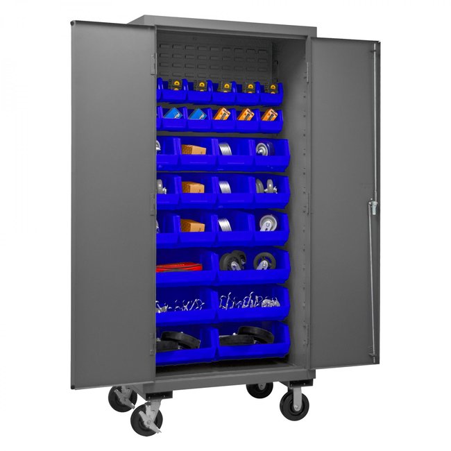 DURHAM MFG 3501M-BLP-30-5295 Mobile Cabinet, 30 Blue Bins