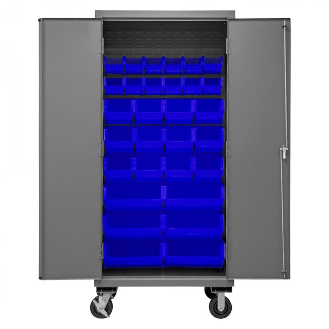DURHAM MFG 3501M-BLP-30-5295 Mobile Cabinet, 30 Blue Bins