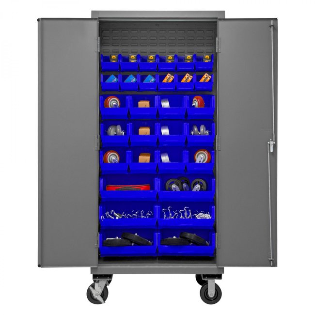 DURHAM MFG 3501M-BLP-30-5295 Mobile Cabinet, 30 Blue Bins