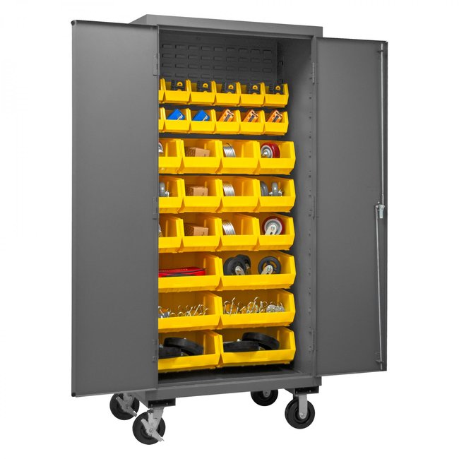 DURHAM MFG 3501M-BLP-30-95 Mobile Cabinet, 30 Yellow Bins