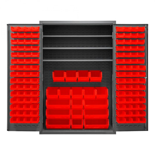 DURHAM MFG 3502-138-3S-1795 Cabinet, 3 Shelves, 138 Red Bins