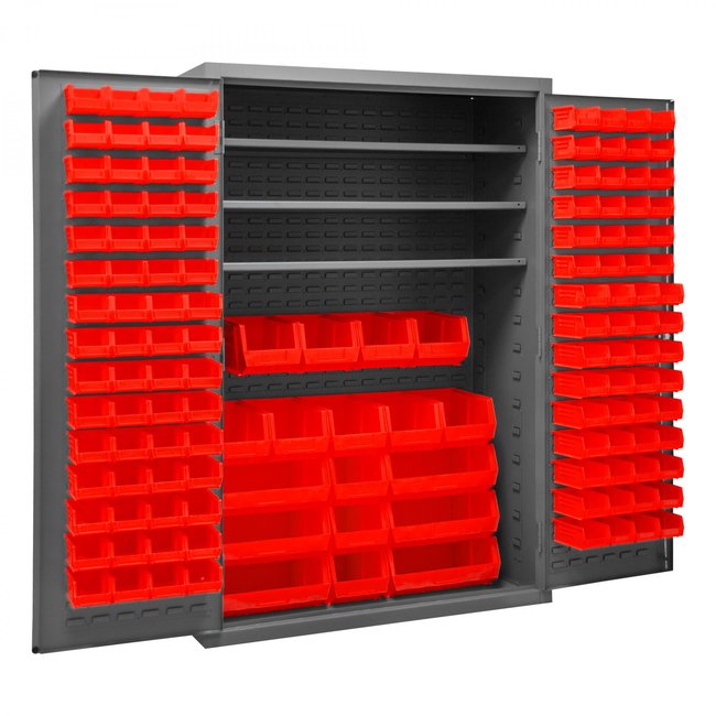 DURHAM MFG 3502-138-3S-1795 Cabinet, 3 Shelves, 138 Red Bins