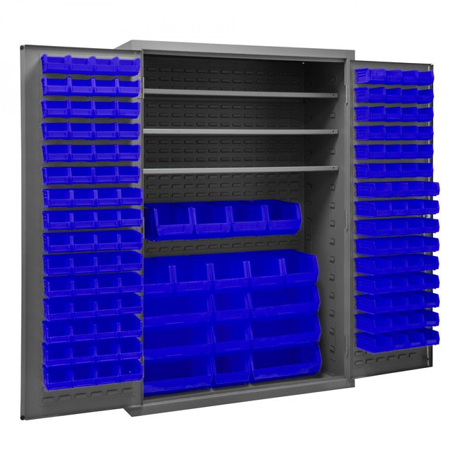 DURHAM MFG 3502-138-3S-5295 Cabinet, 3 Shelves, 138 Blue Bins