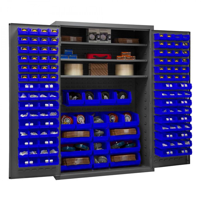 DURHAM MFG 3502-138-3S-5295 Cabinet, 3 Shelves, 138 Blue Bins