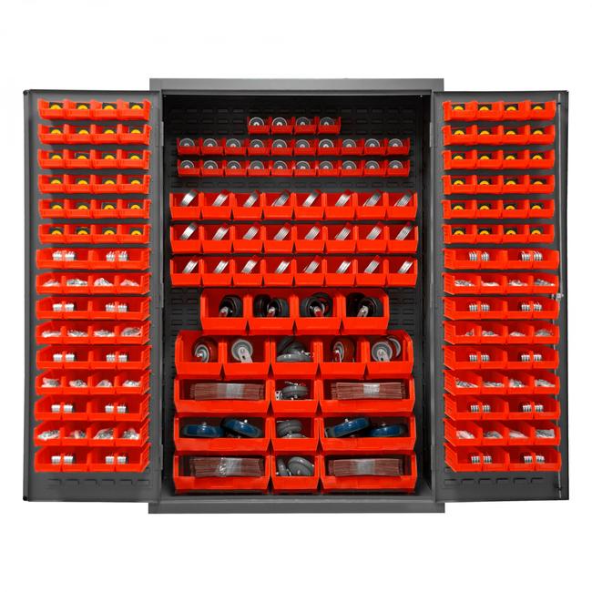 DURHAM MFG 3502-186-1795 Cabinet, 186 Red Bins
