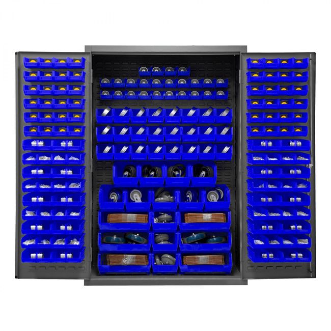 DURHAM MFG 3502-186-5295 Cabinet, 186 Blue Bins