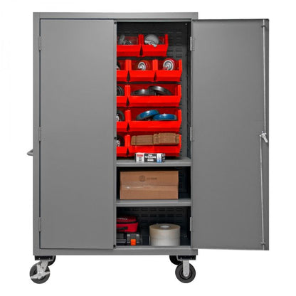 DURHAM MFG 3502M-BLP-18-2S-1795 Mobile Cabinet, 2 Shelves, 18 Red Bins