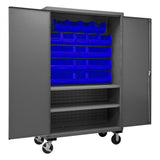 DURHAM MFG 3502M-BLP-18-2S-5295 Mobile Cabinet, 2 Shelves, 18 Blue Bins